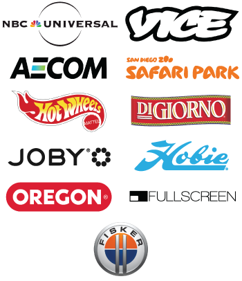 Notable CLients Include NBC Universal, VICE, Aecom, San Diego Safari Park, Hot Wheels, DiGiorno, JOBY, Hobie, OREGON, FULLSCREEN, Fisker